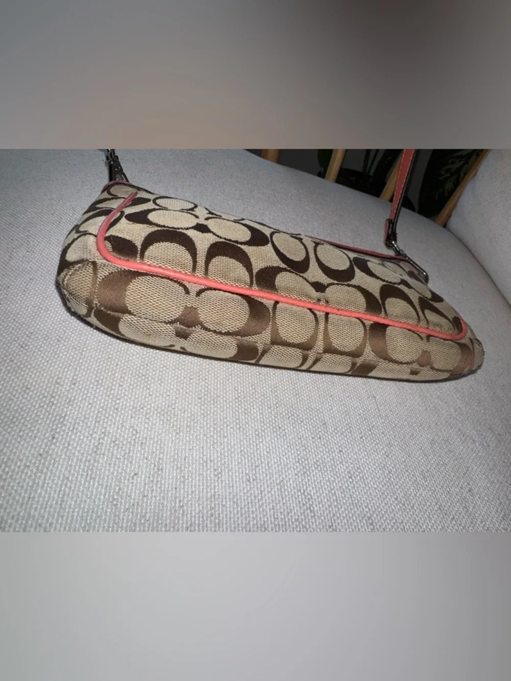 Coach Monogran Canvas Leather Pink Mini Shoulder Bag Wristlet Y2K VTG Designer - Picture 11 of 17